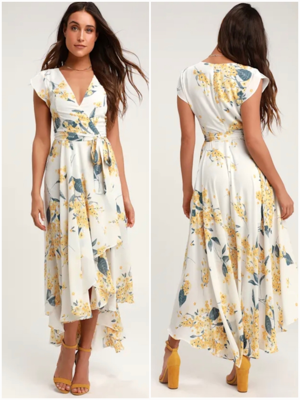 Lulu's French Countryside Floral Print High Low Dress White Yellow - Picture 2 of 9